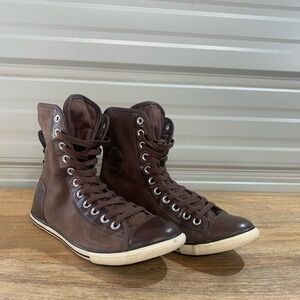 Rare VTG Converse Allstar leather IHX fold over Brown High-Top Men's 8 women’s10